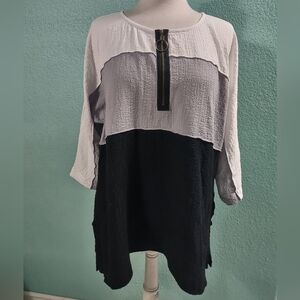 Ali Miles Multicolor Sz L Tunic Top w Pockets 3/4 Sleeve